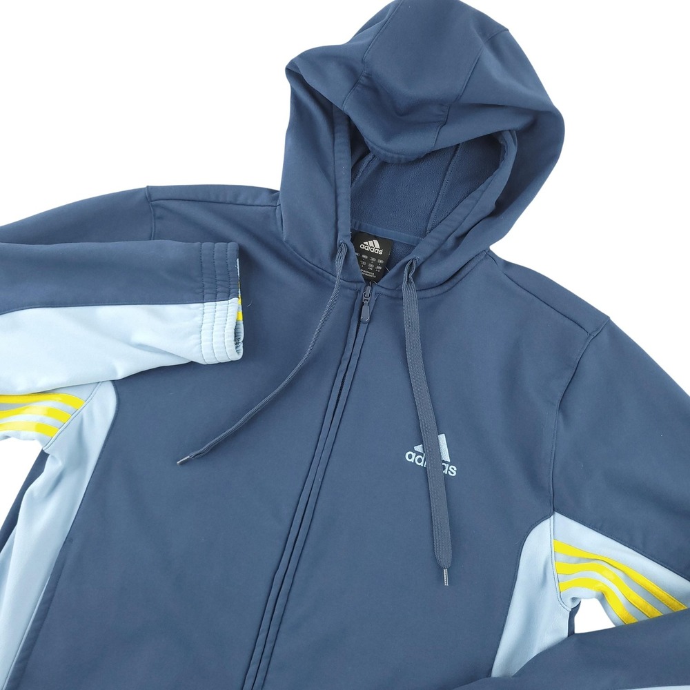 Adidas Hoodie Mens L Blue Fleece Full Zip Active 365 Stripe Logo Sweatshirt